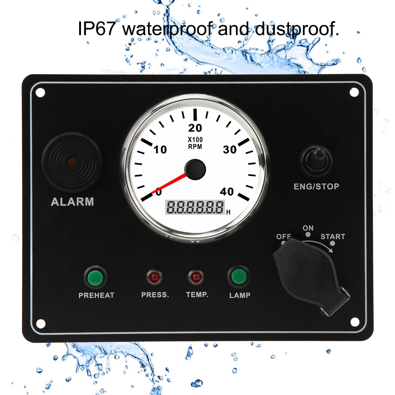 Dilwe Panel de Instrumentos para Barcos, Panel de Tacómetro de Tablero Marino de Acero Inoxidable 316L de 0 a 4000 RPM IP67 a Prueba de Agua con Contador de Horas, Alarma, Parada de Inicio para