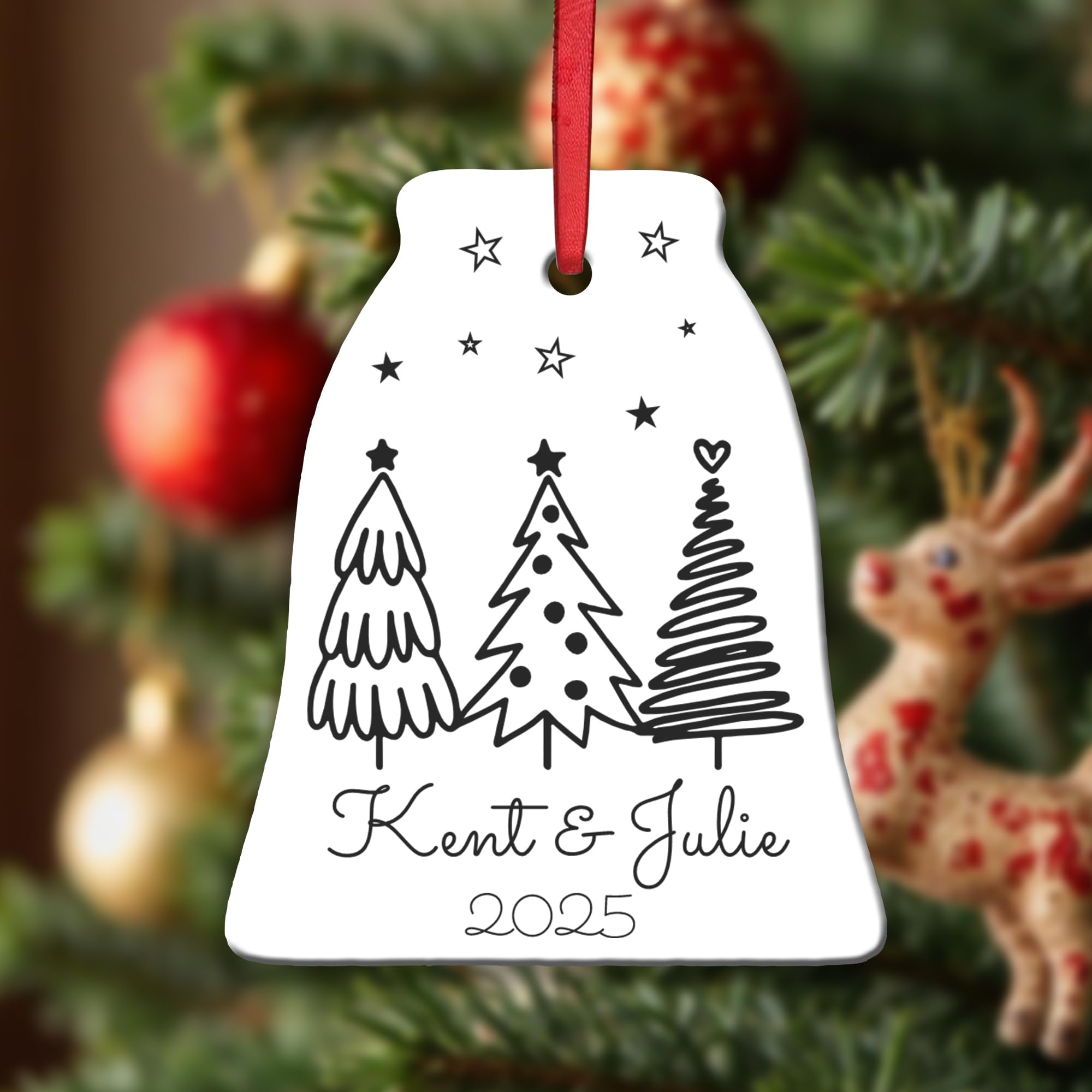 KreateSquare Personalised Christmas Baubles Bell Shape Ceramic Christmas Tree Decorations Hanging Xmas Trees Bauble Balls | Piece of Heart for Your Christmass Tree Where Memories Sparkles