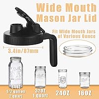 Vista 2 de Tapa con pico vertedor para frascos Mason de boca ancha, tapa abatible para jarra Mason con asa hermética y cierre hermético, cubierta de sellado a