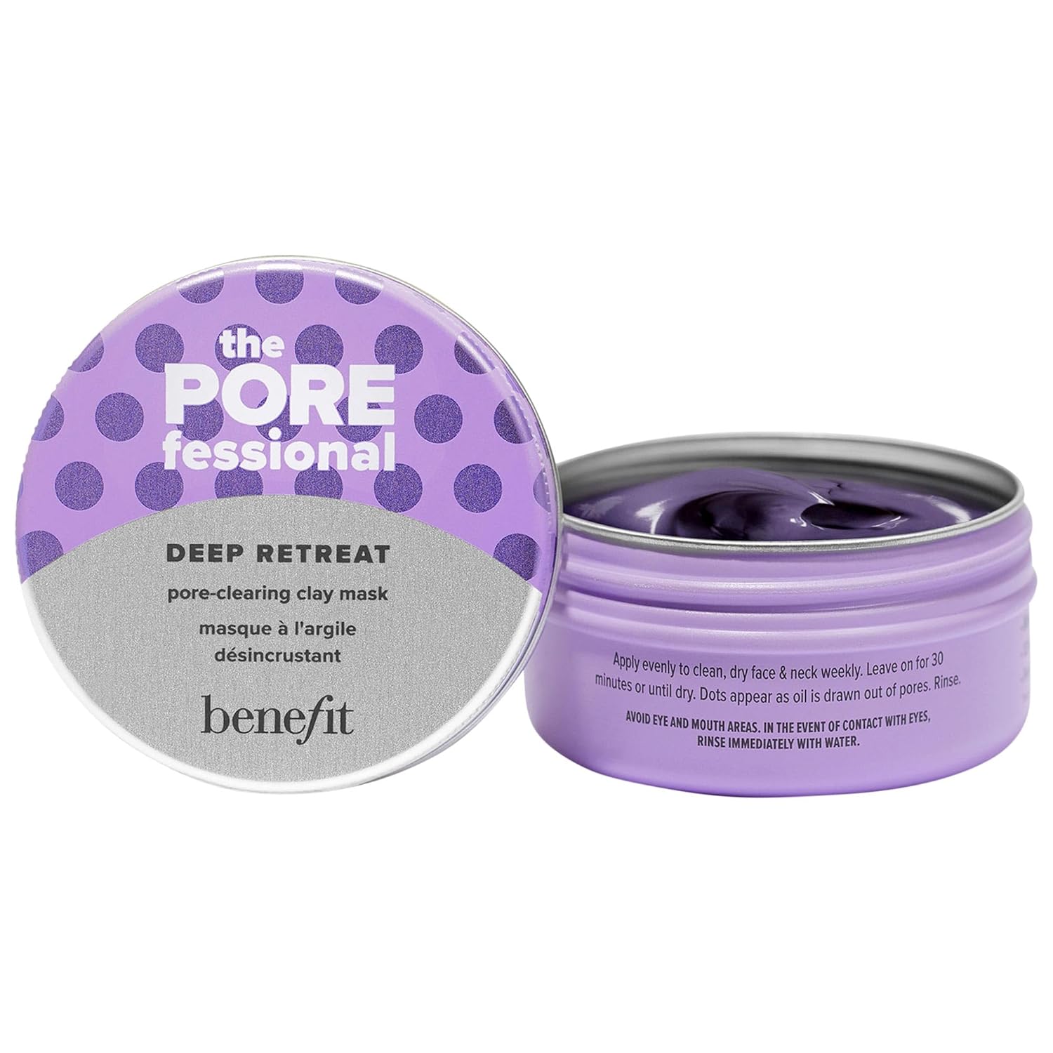 Benefit Cosmetics The POREfessional Deep Retreat Pore-Clearing Kaolin Clay Mask 2.5 oz / 75 mL + The Porefessional All in One Mask Wand UNBOXED SET