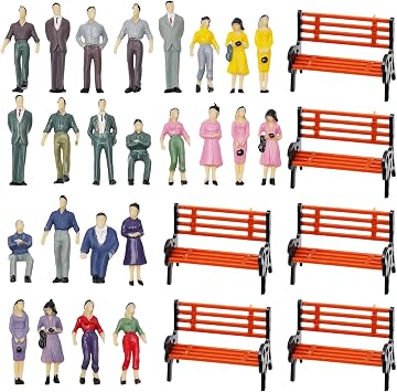 50 Pieces O Scale 150 People with 6 Park Benches Model Railway Train People Figures Standing Seated Passengers for Train Railway Scenery