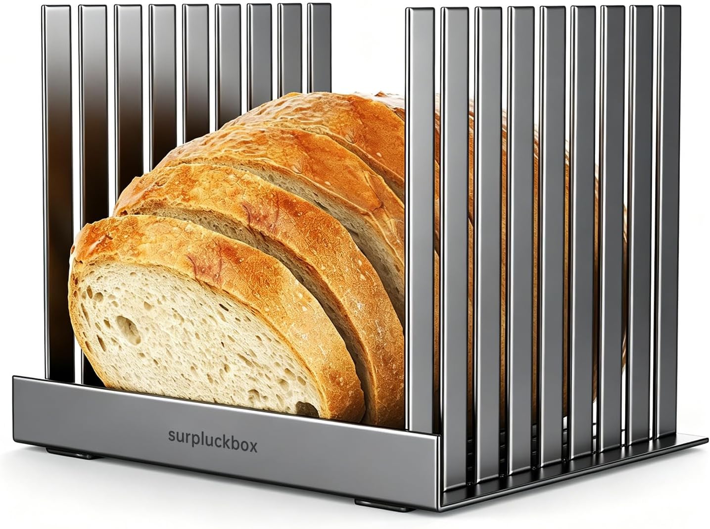 Bread Slicer, 304 Stainless Steel Adjustable Slice Guide, Collapsible Space-Saving, Durable and Stable for Homemade Bread, Bagels and Cakes (Gray)