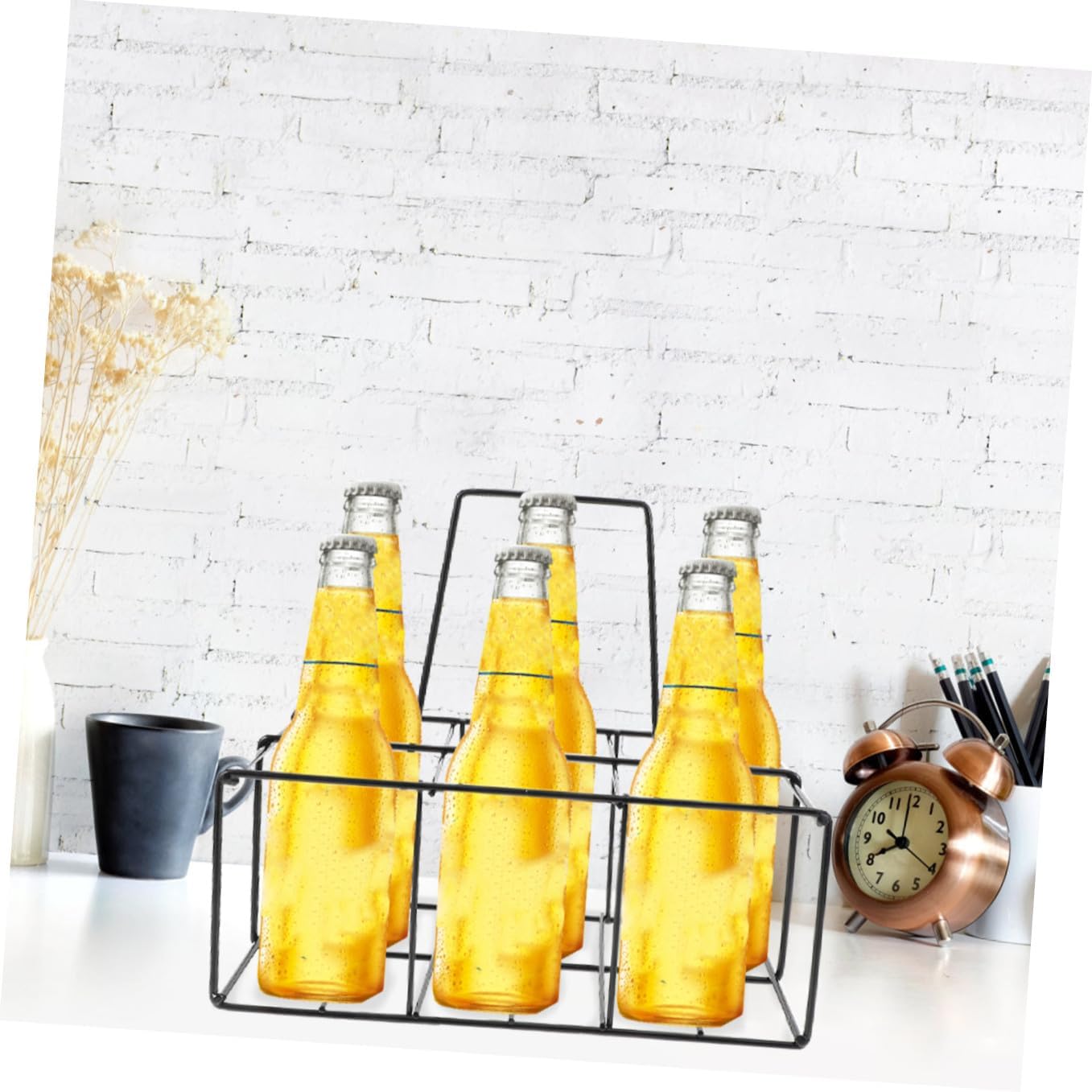 SHOWERORO Beer Bottle Storage Rack Black Metal Carrier Holder for Beverage Organization Compartment Design for Home Bar Restaurant Use Convenient