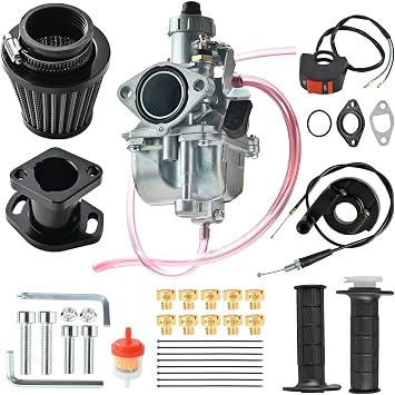 VM22 Carburetor Carb Predator 212cc carburetor Throttle Cable Handle Grips and Cable Set 22 mm/0.87 With 38mm Air Filter And 26mm Inlet Pipe Main Jets Kit BLACK
