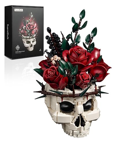iATOM Skull Roses Flower Bouquet Building Set, Botanical Collection Kit