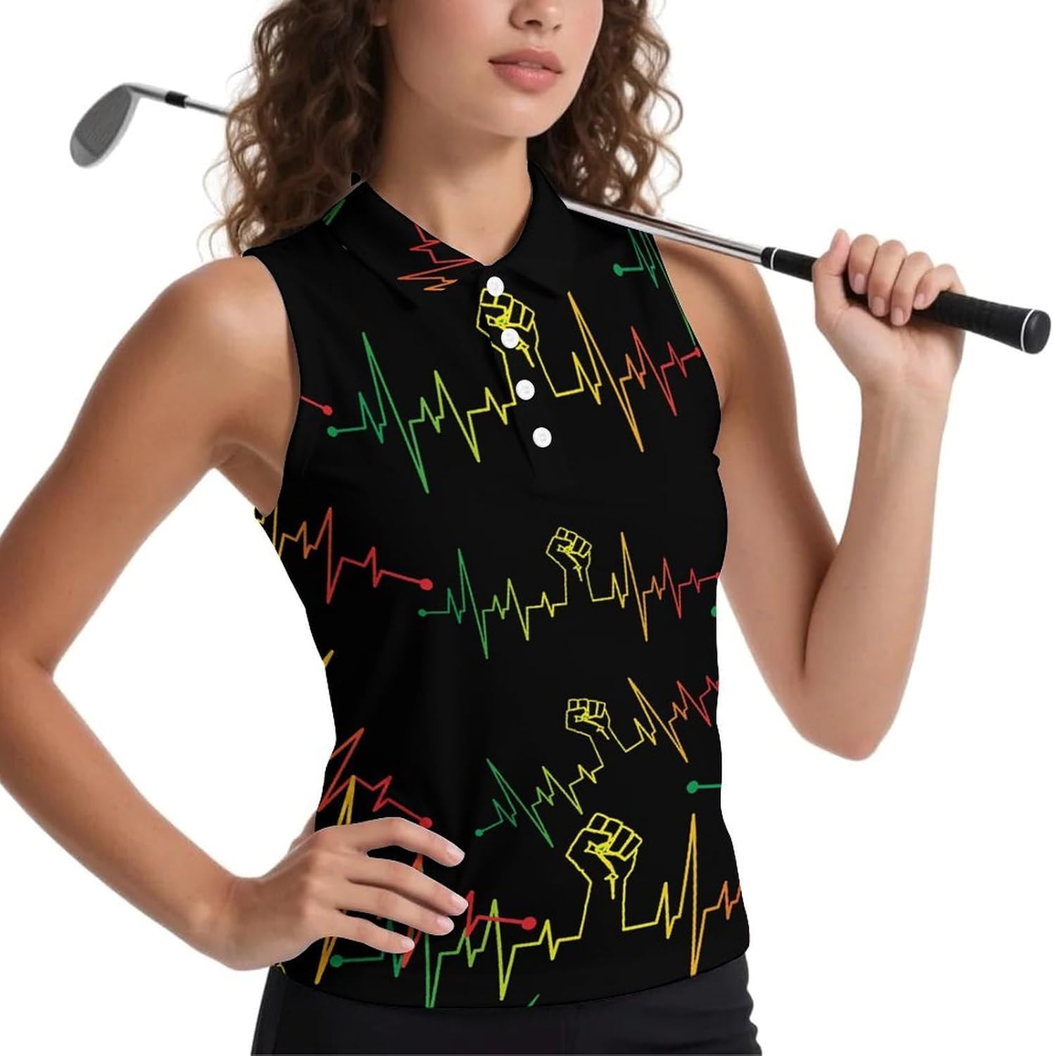 Black Power Fist Heartbeat Women's Golf Shirt Sleeveless Polo Shirts Tank Tops Blouses Tennis T-Shirts Casual