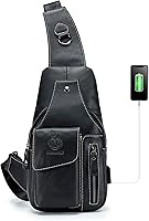 Vista 178 de LUKZIJAES Bolso bandolera de cuero genuino para hombre marrón (#1-Brown)