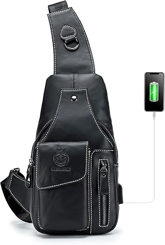 Miniatura 178 de LUKZIJAES Bolso bandolera de cuero genuino para hombre marrón (#1-Brown)