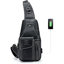 LUKZIJAES Men's Genuine Leather Sling Bag