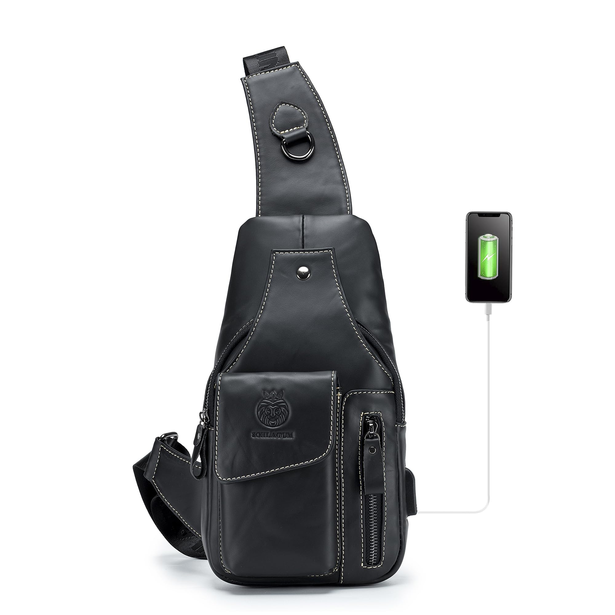 LUKZIJAES Genuine Leather Sling Bag for Men