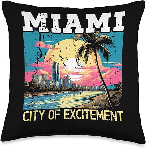 Miniatura 1 de Miami City Florida USA America United States Throw Pillow, 16x16, Multicolor
