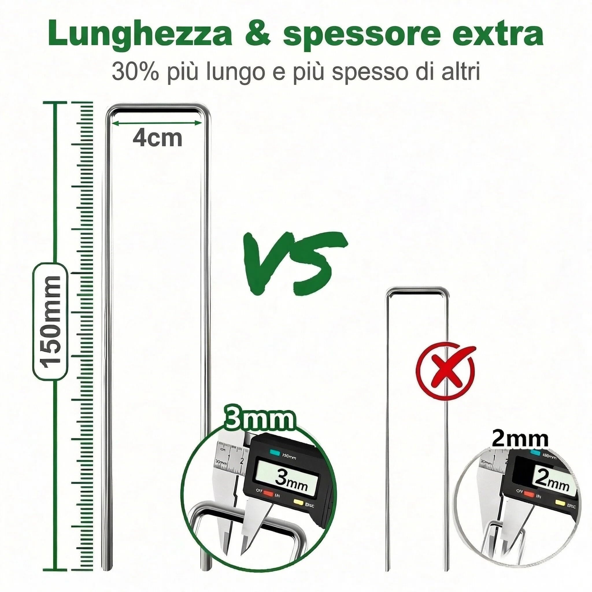 Amagabeli - Confezione da 500 picchetti da giardino da 15,2 cm, zincati, con membrana per il controllo delle erbacce, diametro di 3 mm, resistenti, per erba artificiale, barriera in tessuto