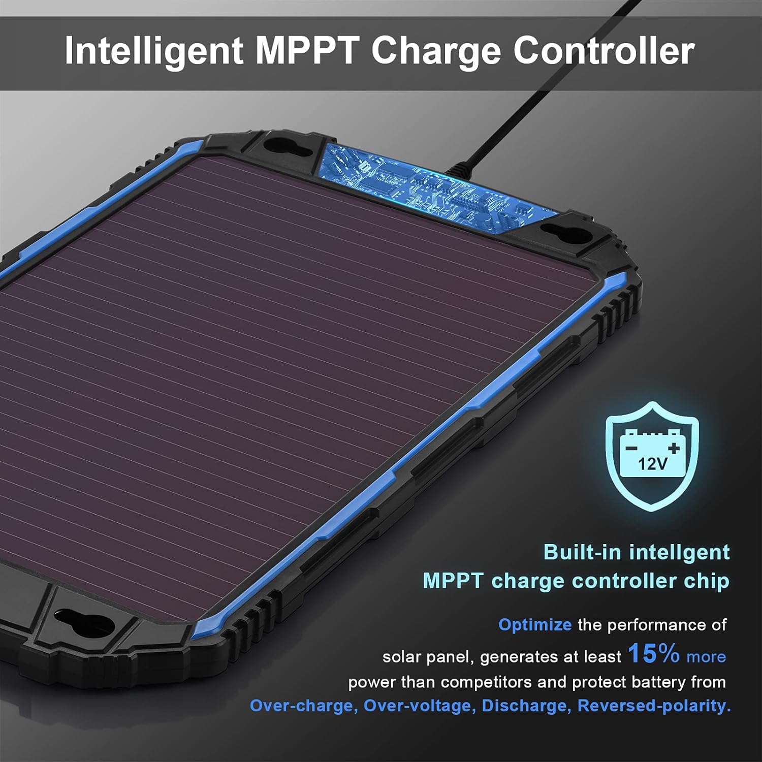 5W 12V Solar Car Battery Charger & Maintainer, Waterproof Solar Trickle Charger, Built-in Intelligent MPPT Controller, Portable Solar Panel Kit for Deep Cycle Marine RV Trailer Boat : Patio, Lawn & Garden