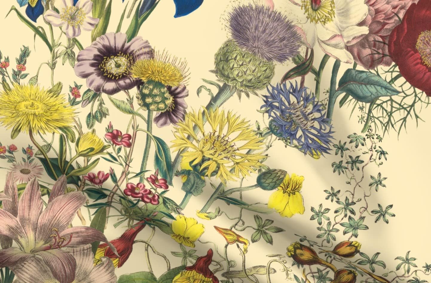 Spoonflower Fabric - Victorian Flowers Antique Botanical French Garden Cottagecore Shabby Printed on Petal Signature Cotton Fabric Fat Quarter - Sewing Quilting Apparel Crafts Decor