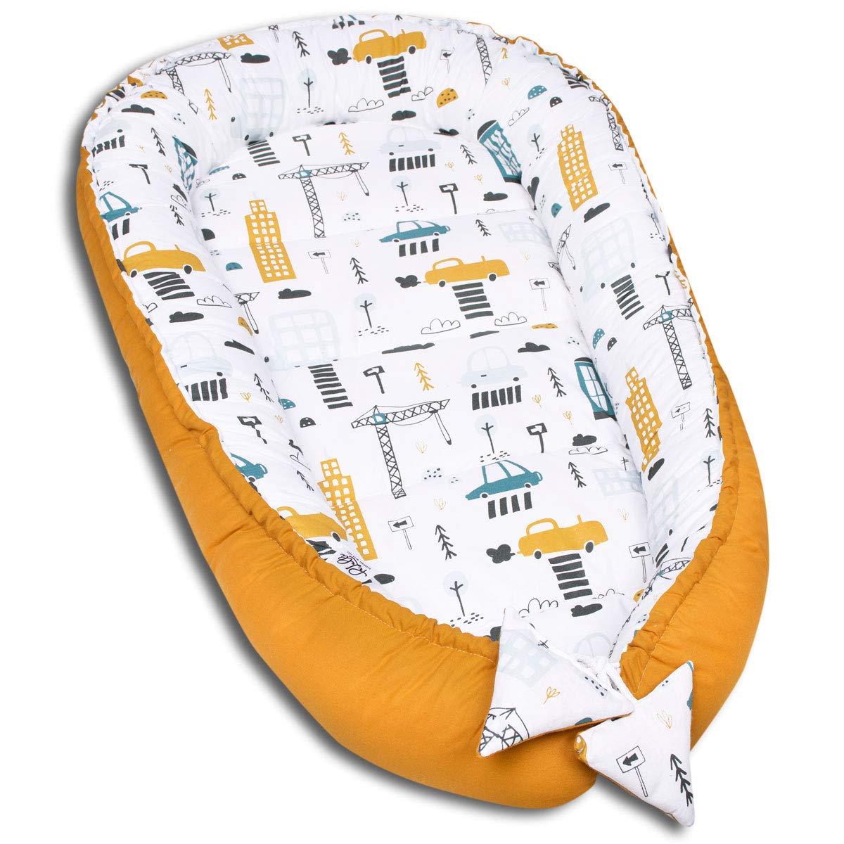 PaLulli Nid bébé, nid Douillet Multifonctionnel avec Matelas supplémentaire Moelleux, Cocon, nid, lit bébé, lit de Voyage pour Nouveau-né, 100% Coton Oeko-TEX, Made in The EU (The Cars)