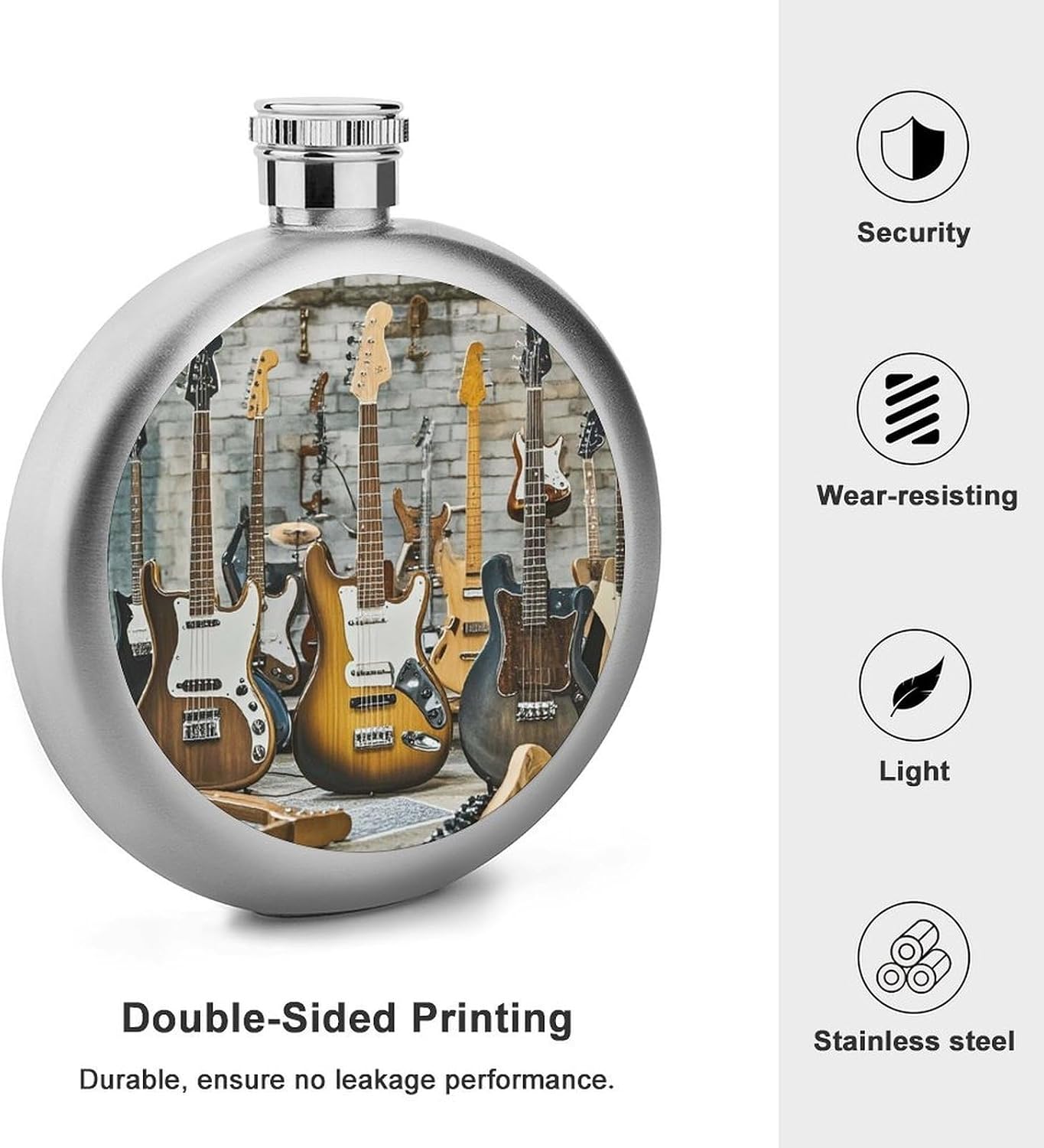 Round Guitar Bass Hip Flask Stainless Steel Portable Whiskey Flask Personalized Pocket Alcohol Flasks Leak Proof Liquor Bottle Gift for Men Women Wedding Party image 3