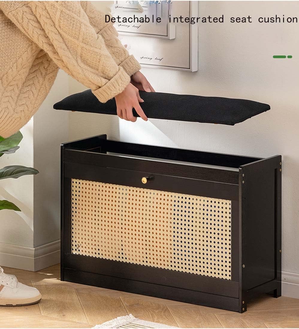Bamboo Shoe Storage Bench with Padded Cushion, 2-Level Entryway nizer and Folding Drawers, Dark Brown, 50cm - Stylish and Functional Home Furniture