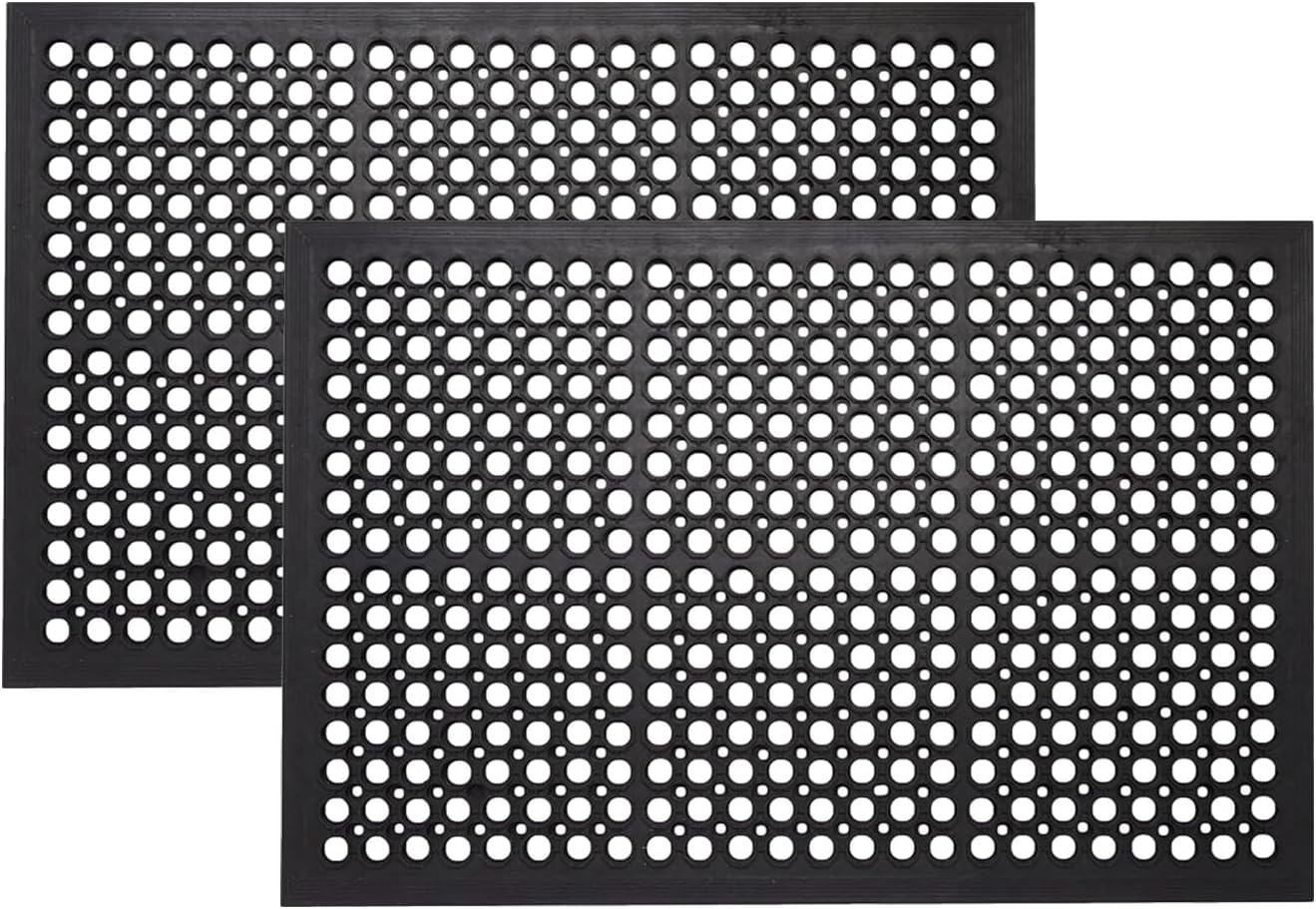 a1hc all purpose anti fatigue versatile rubber floor non-slip drain holes mats – perfect as workplace mats, restaurant kitchen mat, bar area mat, commercial, garage floor mat (2 pack - 32 x 47 inches)