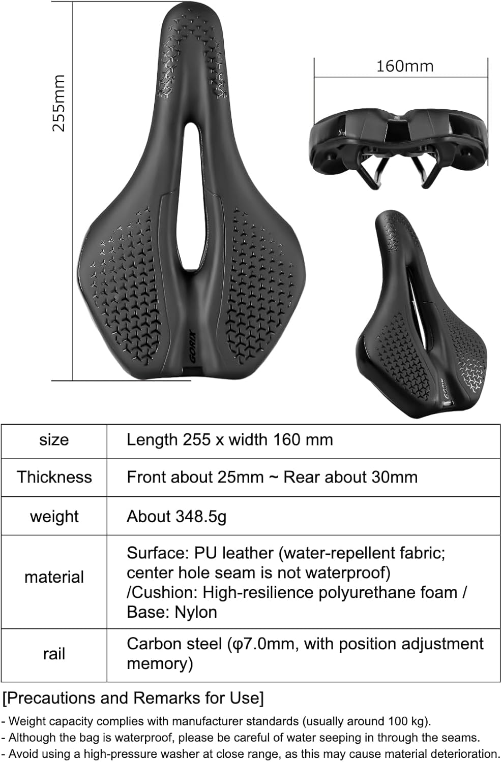 GORIX Bike Saddle Seat Thick Comfortable Cushion Short Nose Shock Absorption Mountain Road Bicycle (ADV-ShortFly210)