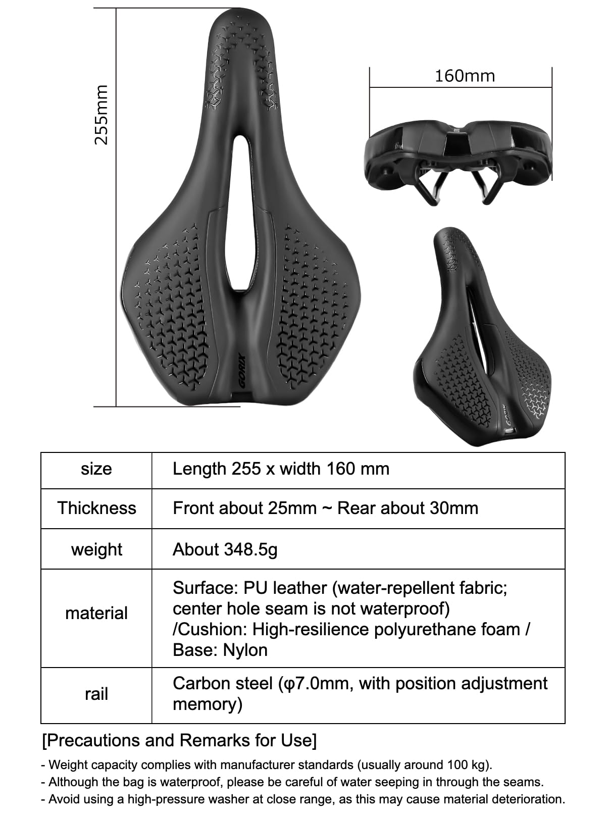 GORIX Asiento de sillín de bicicleta grueso y cómodo, nariz corta, absorción de impactos, bicicleta de carretera de montaña (ADV-ShortFly210)