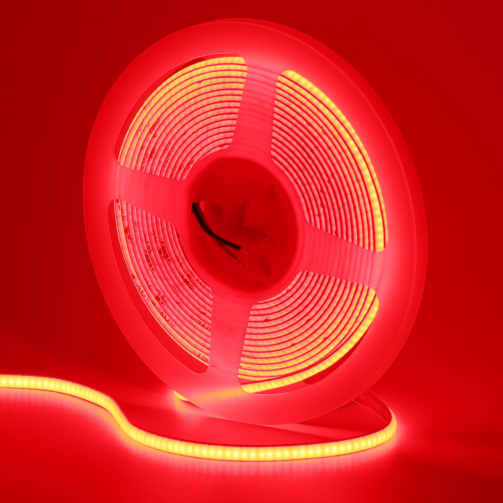 Goming Red 12V 5Mm Width Cob Led Strip Light 16.4Ft(5M) Uniform Glow 400Leds/M Flexible Not Waterproof Ip20 Led Tape Lights For Diy Bedroom Kitchen Home Decor(No Power Supply)