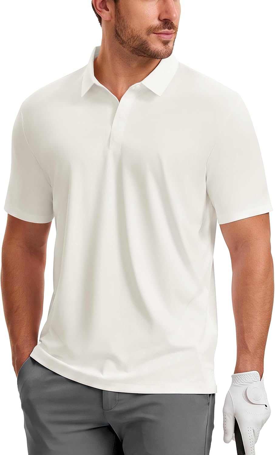 PULI Men's Golf Polo Stand Collar Breeze Moisture-Wicking Regular Fit Tops | 4-Way Stretch Dry Fit Cool Feel Soft Touch Short Sleeve 3-Snap Button Machine Washable