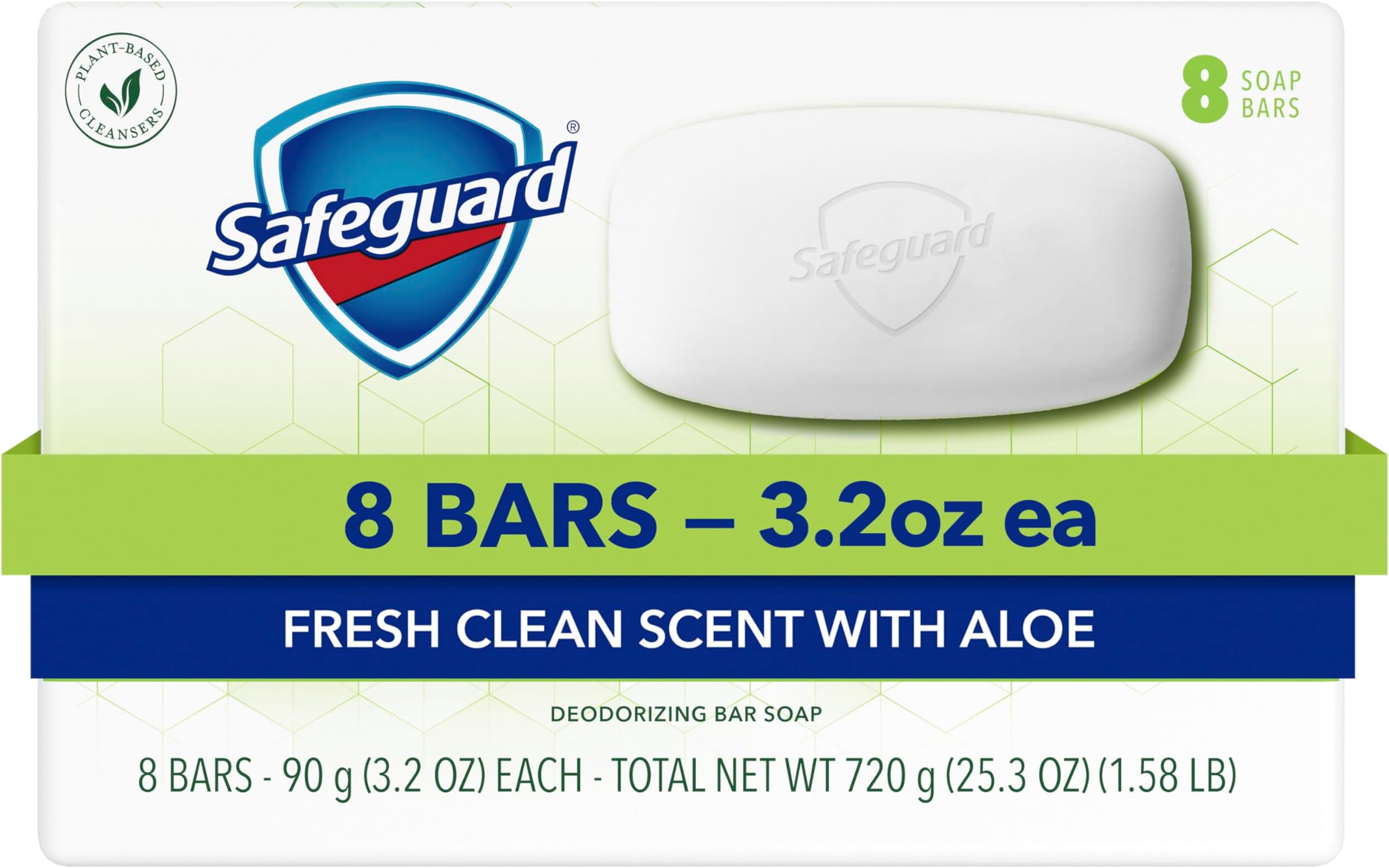 Micellar Deep Cleansing Bath Bar Soap, Washes Away 99 Percent of Bacteria, Leaves Skin Soft, Made with Plant Based Cleansers, Fresh Clean Scent with Aloe, 3.2 oz (8 Count)