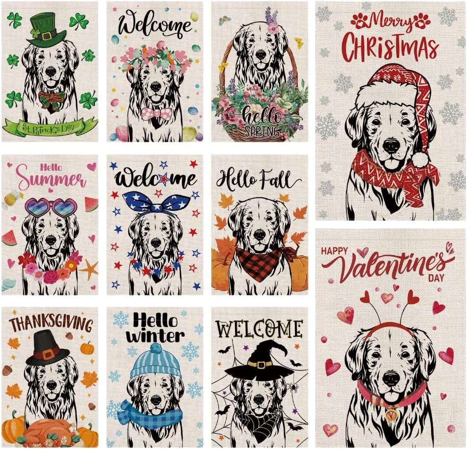 Seasonal Garden Flags golden Double Sided Flags Set of 11 Holiday Farmhouse Indoor Outdoor Yard Lawn Christmas Gifts Decorations 12.5x18 Inch
