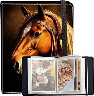 Photo Album 5x7 120 Photos Small Capacity PU Leather Cover, American Indian Horse Mini Photo Album 5x7 with Elastic band, Birthday Christmas Photo Albums Wedding Anniversary