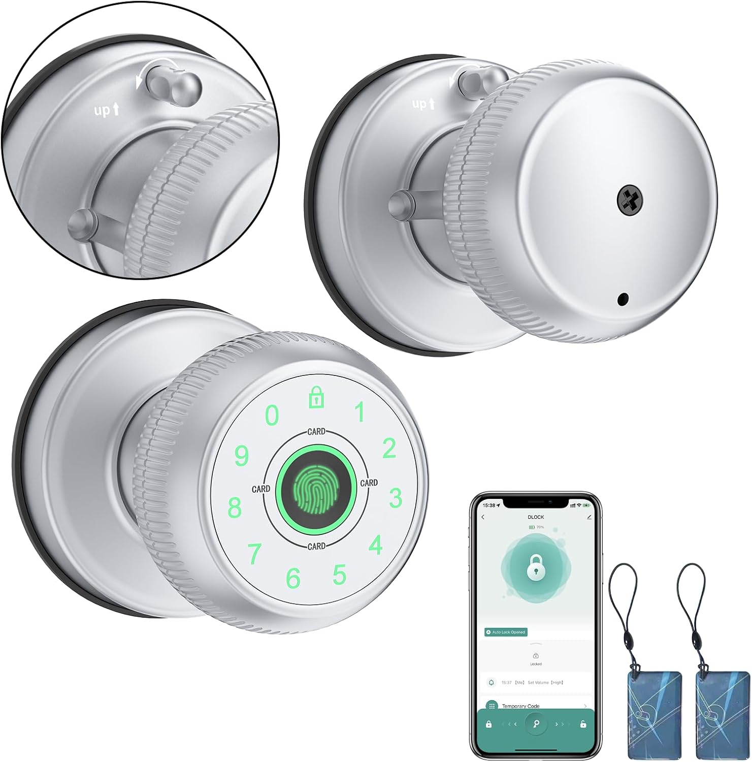 Gavdhe Fingerprint Door Lock-Smart Door Knob with Passcode Keypad-Finger Print Door Knob, App Control，Auto Lock，Privacy Mode – Ideal for Apartment, Bedroom, Office, Chrome