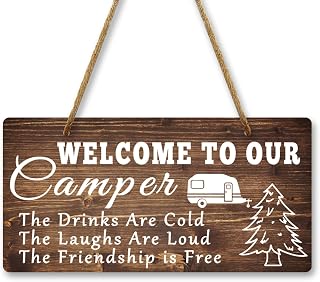 Camping Decor Hanging Plaque 10x5 Inch Camper Decor for RV Outdoor Indoor Camping Decoration Gift for Women Yard Decoration Art Sign Summer Campings Love Gift Welcome to our Camper Sign Double Sided