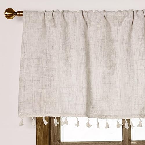Miniatura 3 de Paquete de 2 cenefas de cocina de lino sintético con borlas para ventanas, cortinas modernas de estilo rústico para baño, decoración bohemia (54 x