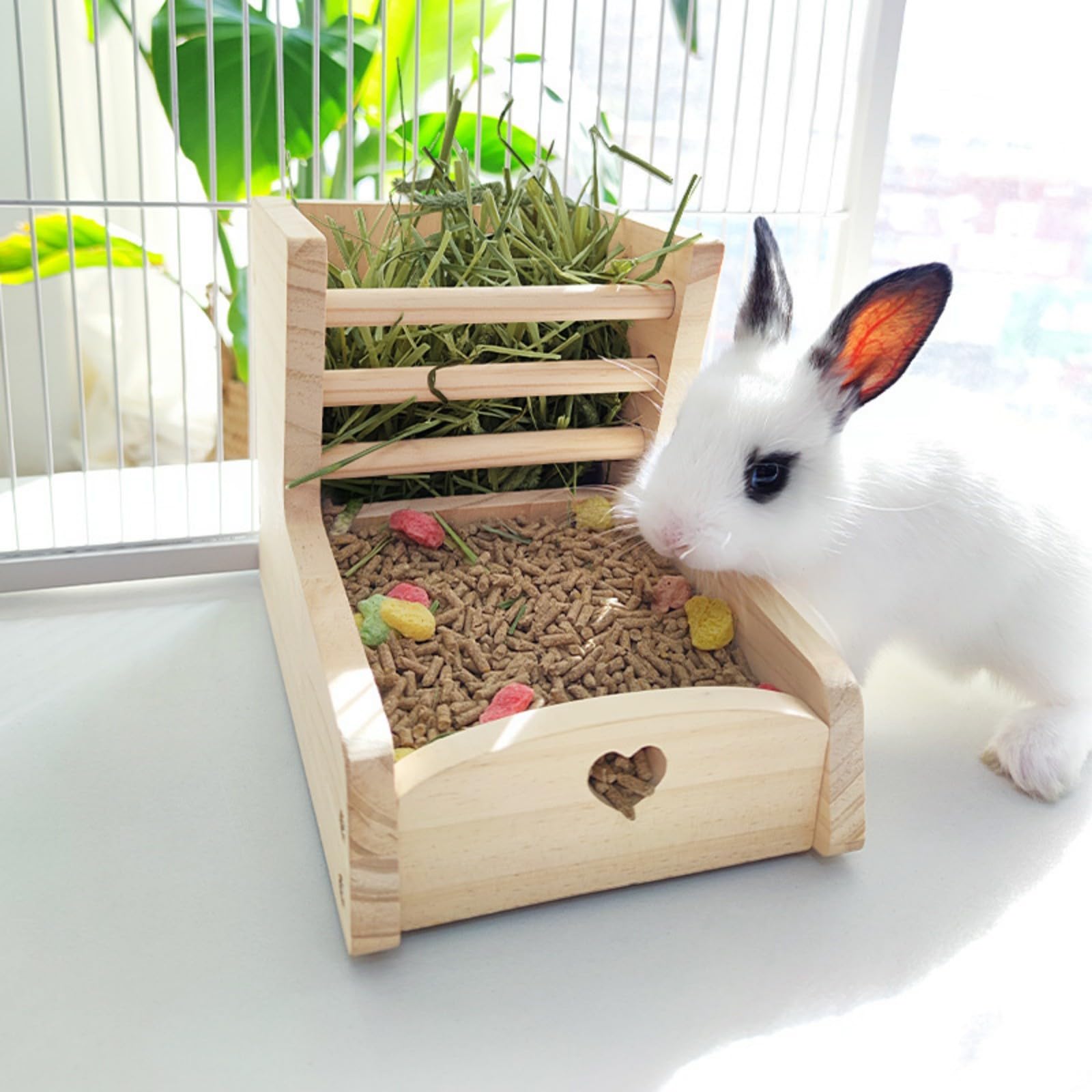 2in1 Contenitore per alimenti di grande capacità per piccoli animali domestici tenere da mangiare conigli fieno mangiatoia dispenser in legno