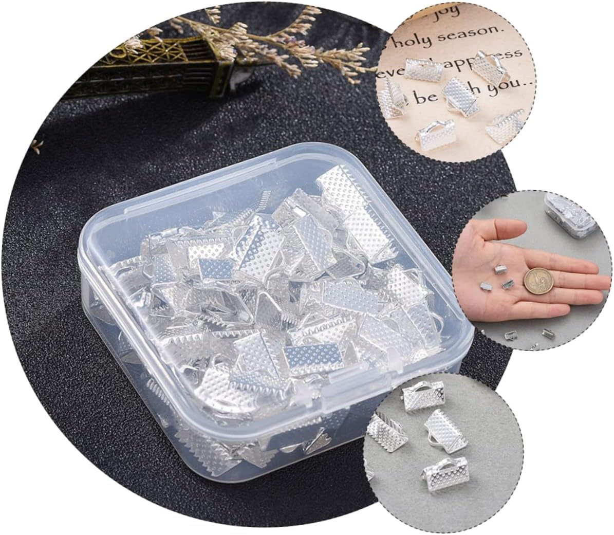 Lurrose 300pcs Cord Ends Fasteners Crimp Clips for Jewelry Making Clasp Findings Easy to Use Fold Over Crimp Ends for Necklaces and Bracelets