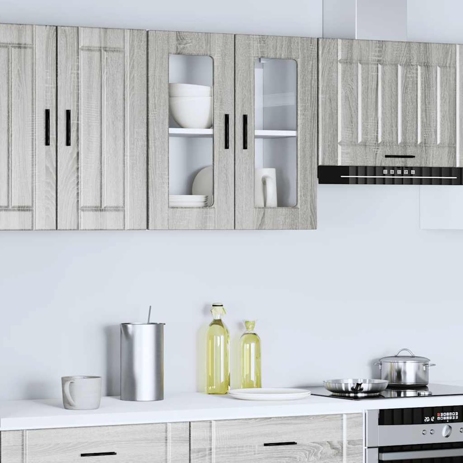 Anself Porto Küchenwandregal Grau Sonoma - Holzwerkstoff & Glas, 60x31x60 cm, 75 kg Tragfähigkeit 854153