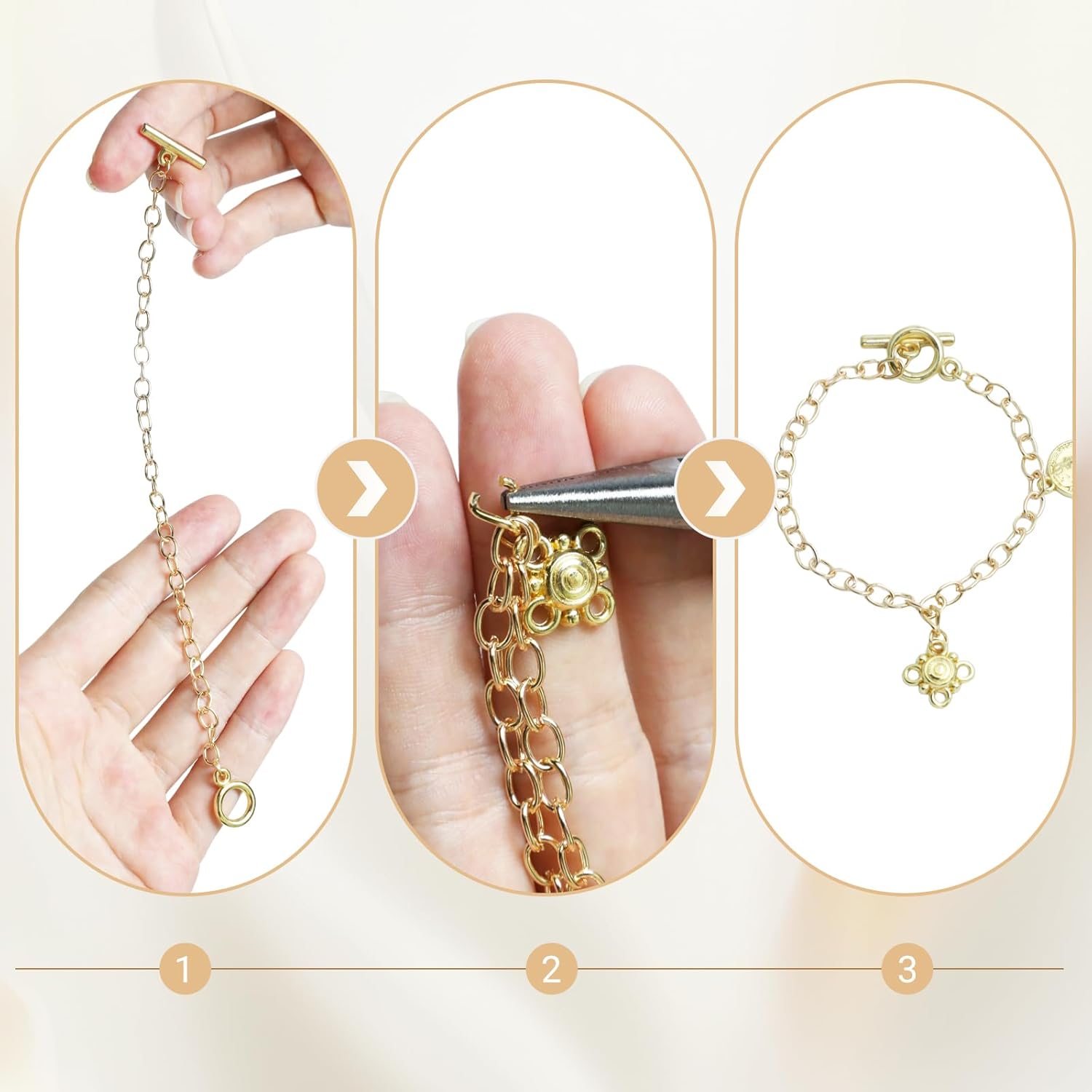 16Pcs Gold Charm Bracelet for Jewelry Making,Charm Bracelet Kit for Women,Link Chain Bracelets with OT Toggle Clasp,Charm Bracelets for Jewelry Making(Gold+Silver) - Image 5