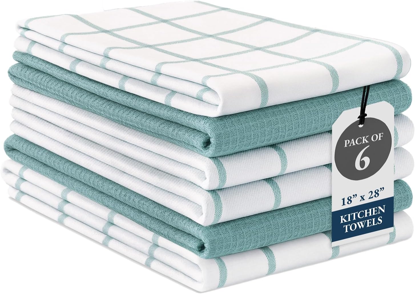 LANE LINEN Cotton Kitchen Towels and Dish Cloths Set, 6-Pack – Absorbent, Quick-Drying Dish Towel, 18" x 28", Soft, Premium Hand and Tea Towels - Aqua