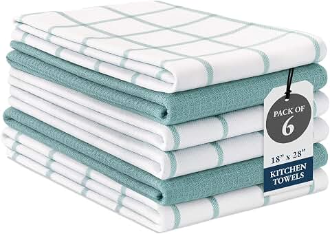 LANE LINEN Cotton Kitchen Towels and Dish Cloths Set, 6-Pack  Absorbent, Quick-Drying Dish Towel, 18 x 28, Soft, Premium Hand and Tea Towels - Aqua