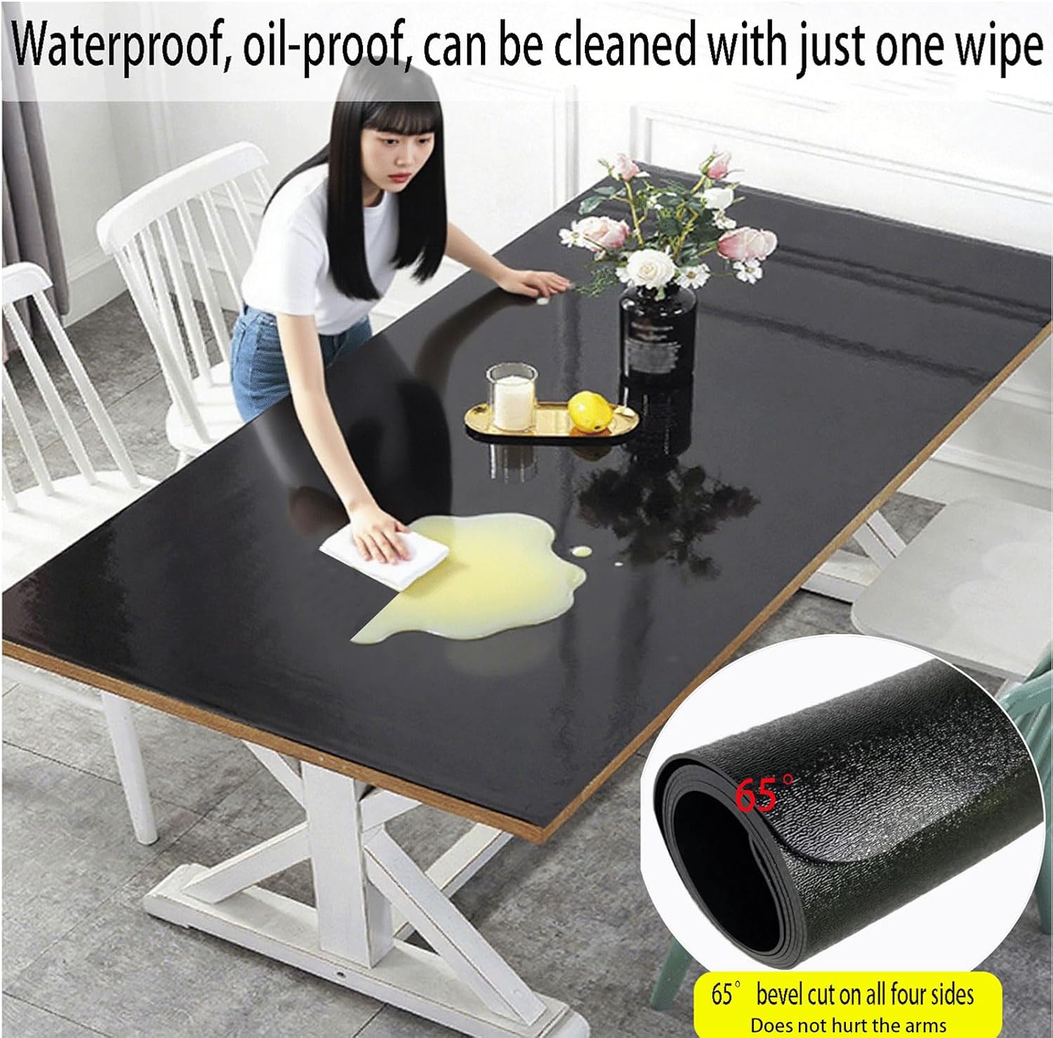 Black PVC Table Cover Protector Waterproof,1.5 mm Plastic Desk Pad Mat,16x55Inch Large Heat Resistant Vinyl Table Top Protector for Dining Room Tables,Office Desktop,Dresser Easy Cleaning