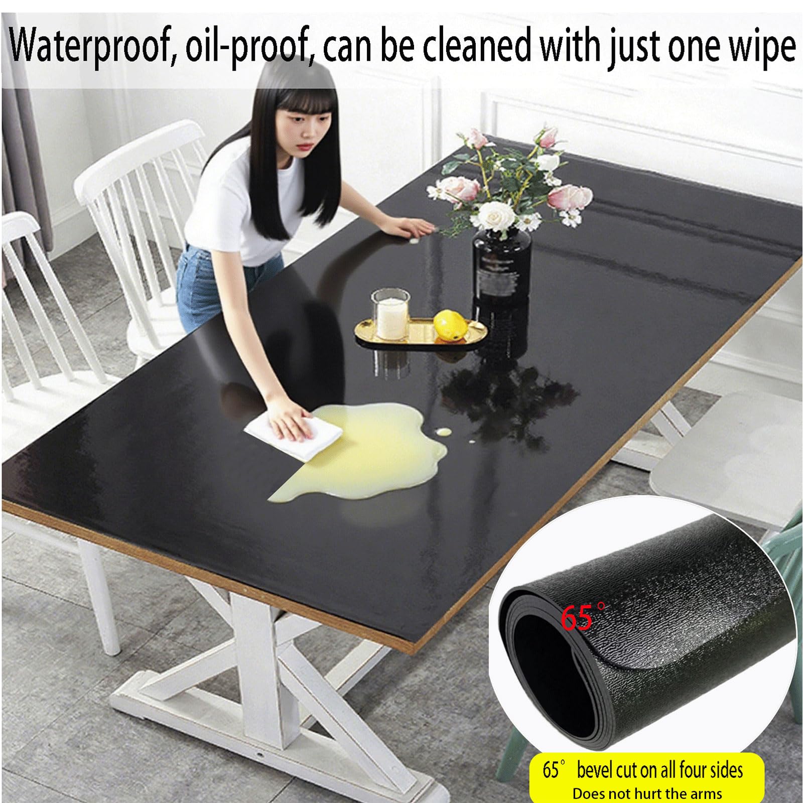 Protector de mesa opaco negro de 1,5 mm, 106,7 x 142,2 cm, impermeable, resistente a los arañazos, acrílico fácil de limpiar para proteger