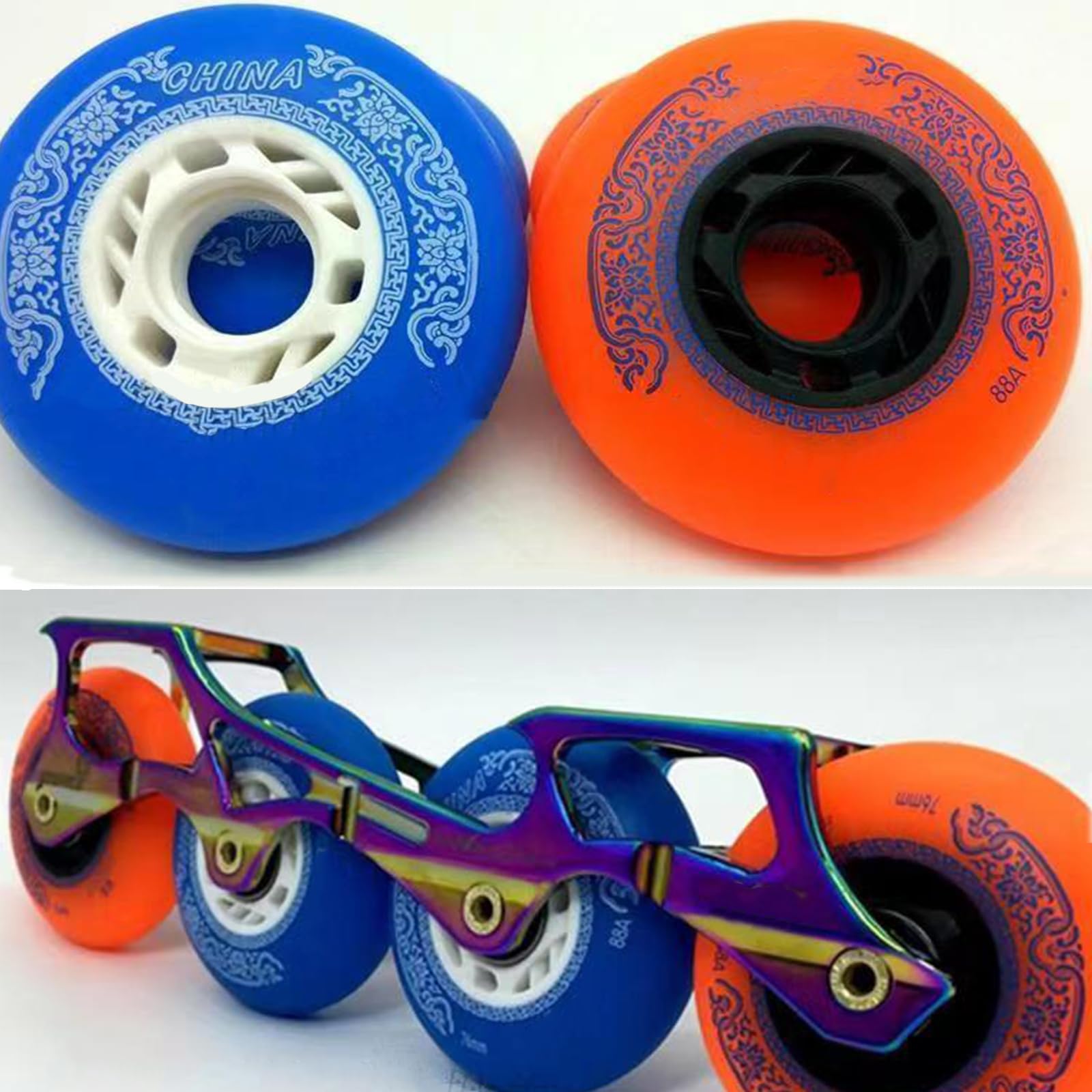 Genérico Ruedas para Patines En Línea Interior Exterior Ruedas de Repuesto En Línea de 72 mm 76 mm Y 80 mm Ruedas para Patines En Línea Cómodas de 88 A (Naranja 80 mm)