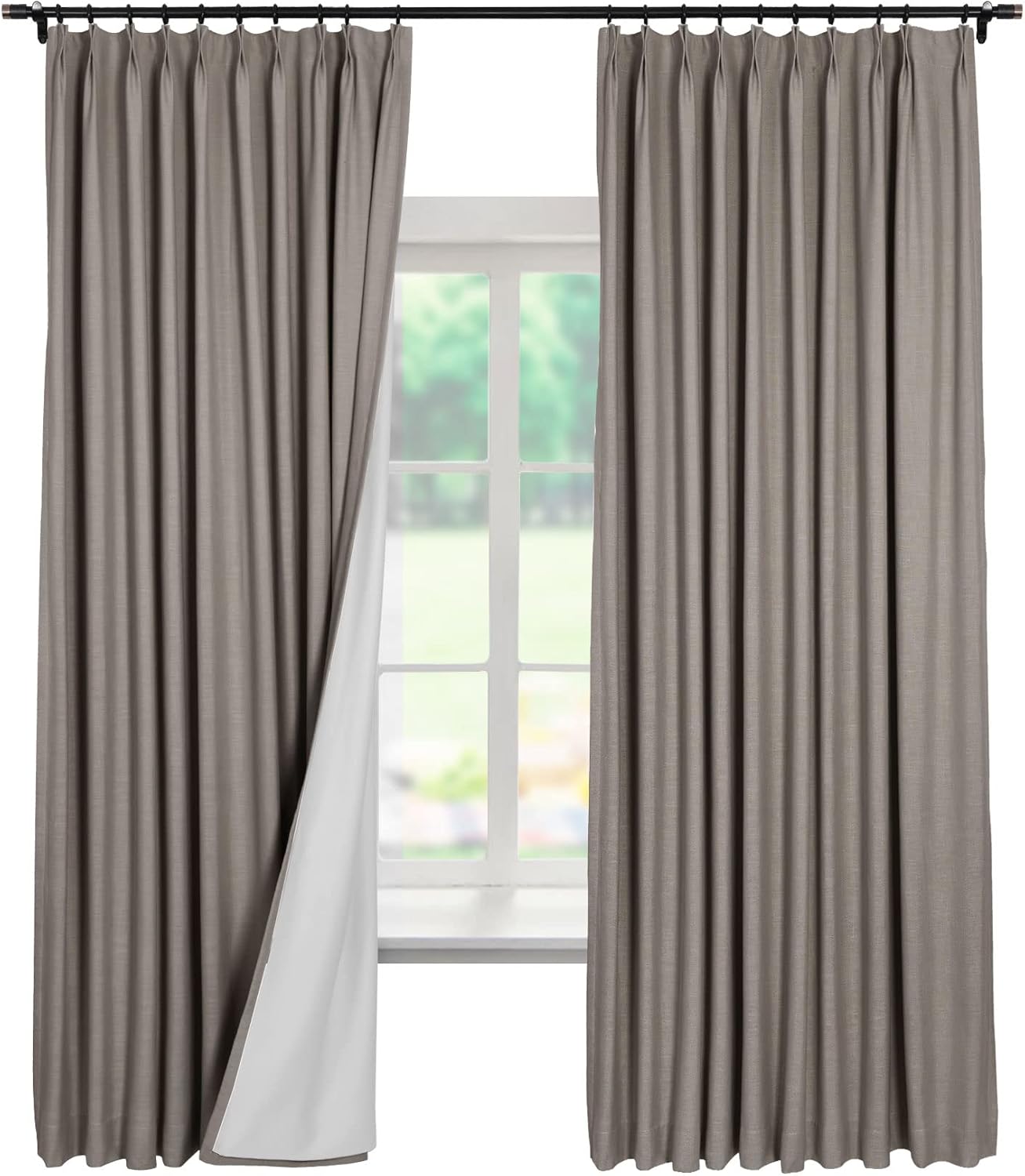 Macochico White Linen Pinch Pleat Curtain 84 Inches Long, Window Treatment Panels Double Layer Room Darkening Lined Drapery for Living Room, Parchment, 50" W x 84" L, 2 Panels