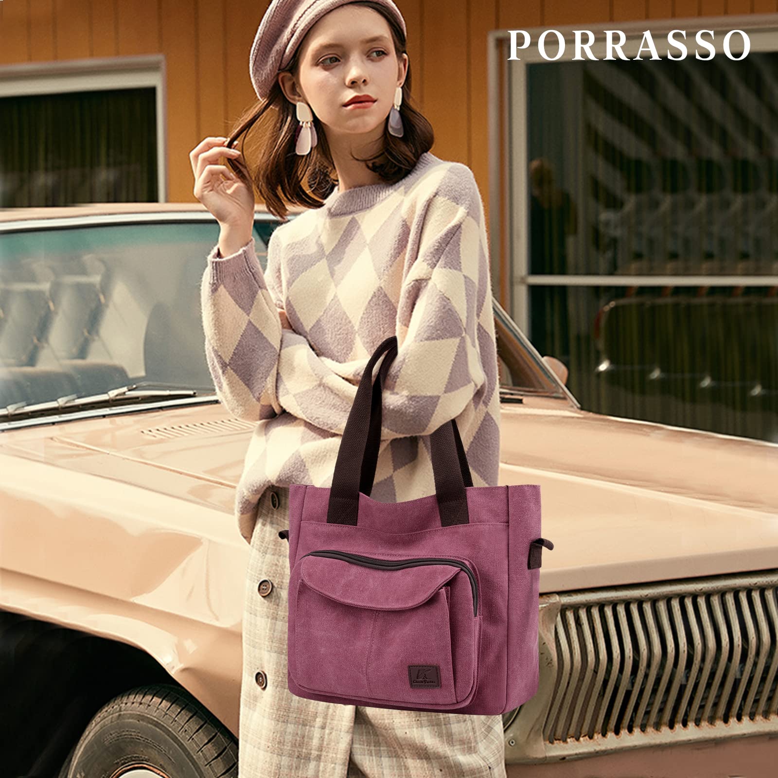Donna Borse a Spalla Borsa Tracolla in Tela Tote Ragazza Crossbody Bag per Shopping Viaggio Lavoro Uso Quotidiano Viola
