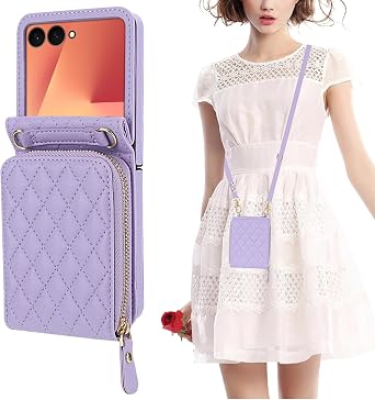 KIHUWEY for Galaxy Z Flip 7 Wallet Case Crossbody Lanyard for Women, Purple