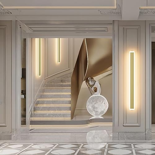 Vista 49 de Paquete de 2 luces para exteriores, moderna lámpara de pared para exteriores, tira larga, aplique de pared LED IP65, luz cálida antioxidante, 3000