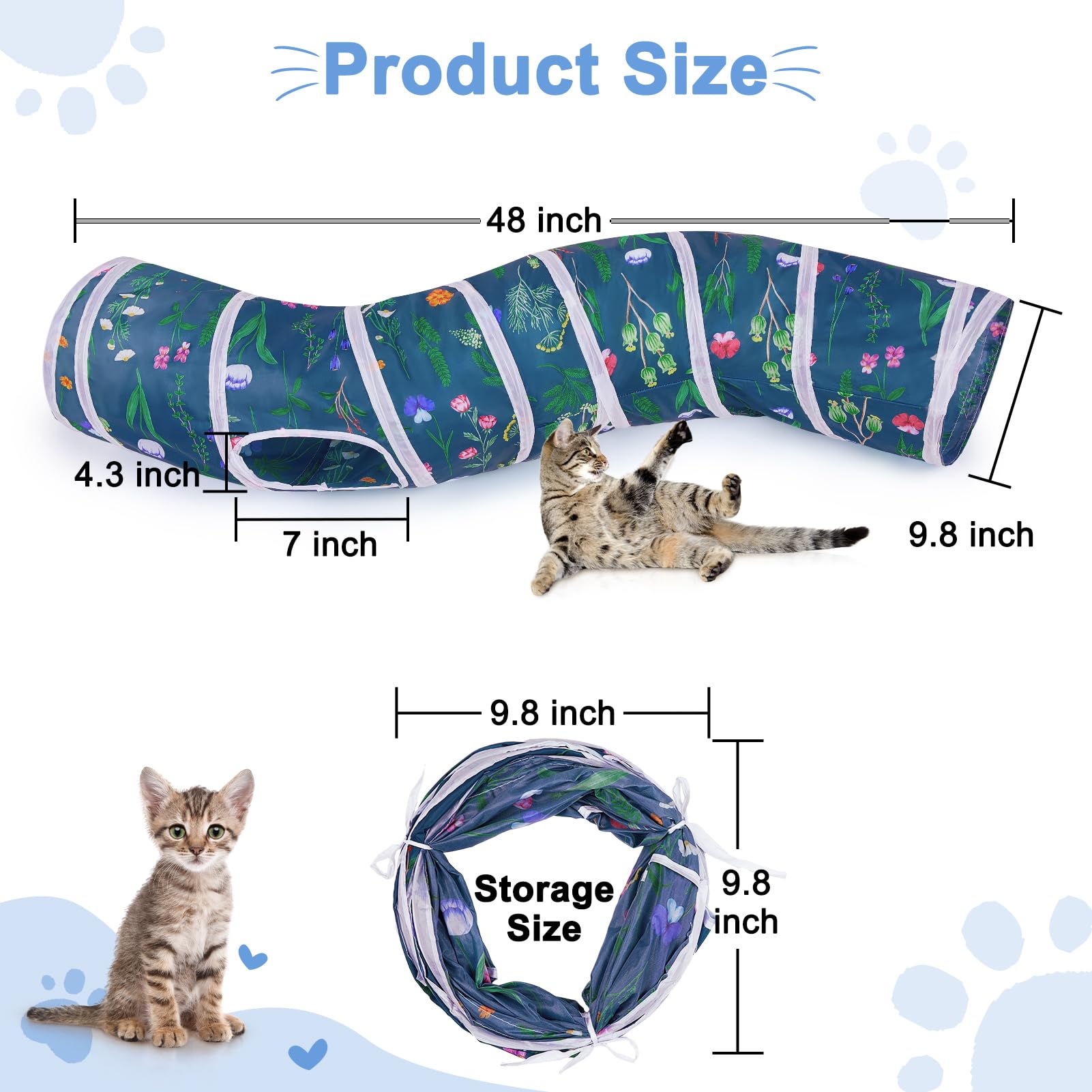 Glittme Túnel para gatos, túneles para gatos de interior, cueva de gato Peekaboo en forma de S con juguetes para gatos, tubos plegables para gatos y túneles para gatos, conejo, cachorro, cobaya