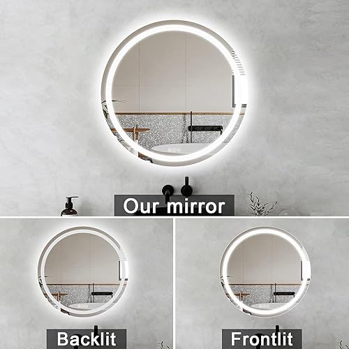 Miniatura 5 de CITYMODA Espejo de baño LED de 28 pulgadas con luces, 3 luces inteligentes antiniebla, espejo de baño redondo montado en la pared, brillo de