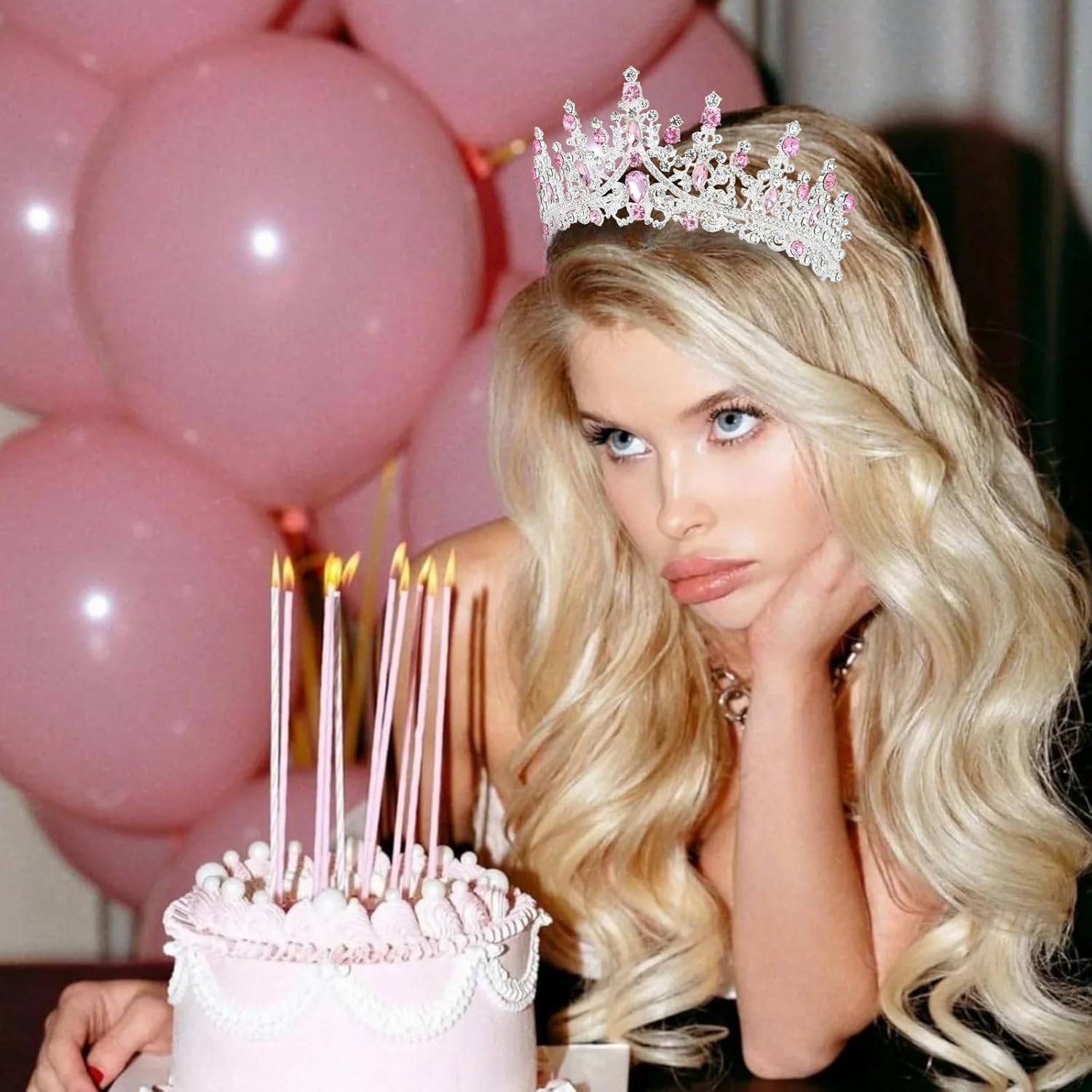 CURASA Birthday Sash and Crown for Women Pink Birthday Crown Tiara Adult Women Princess Crown Pink Decoration Party Favors Gifts - Image 5