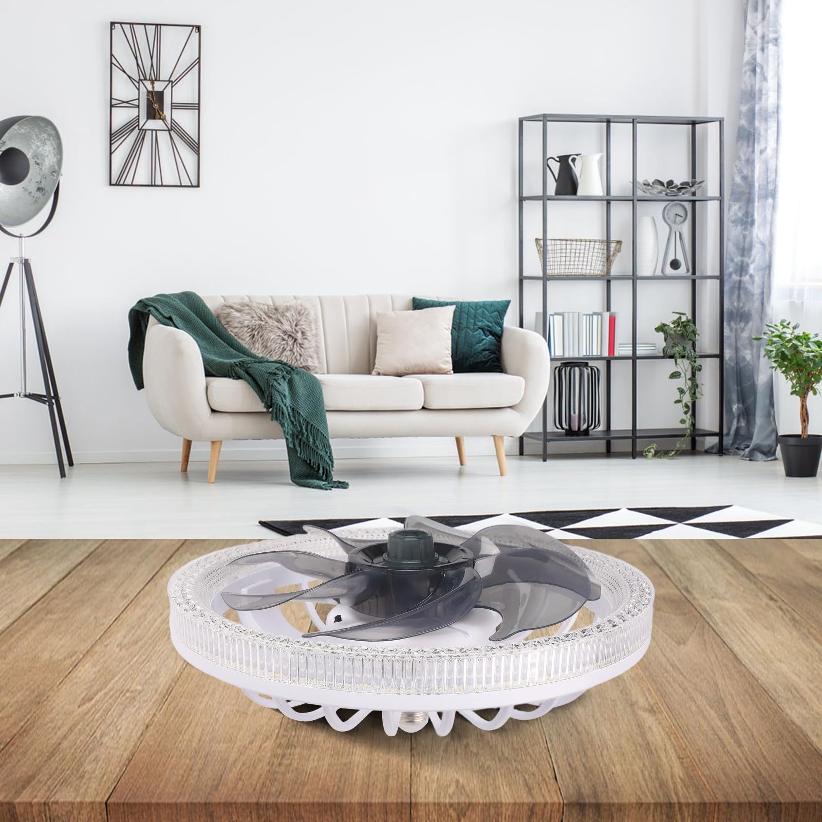 Moderno ventilatore da soffitto con luci telecomando incluso, dimmerabile 3000 K-6500 K, montaggio a filo a basso profilo, per casa e ufficio, ABS + PC, verde (bianco)