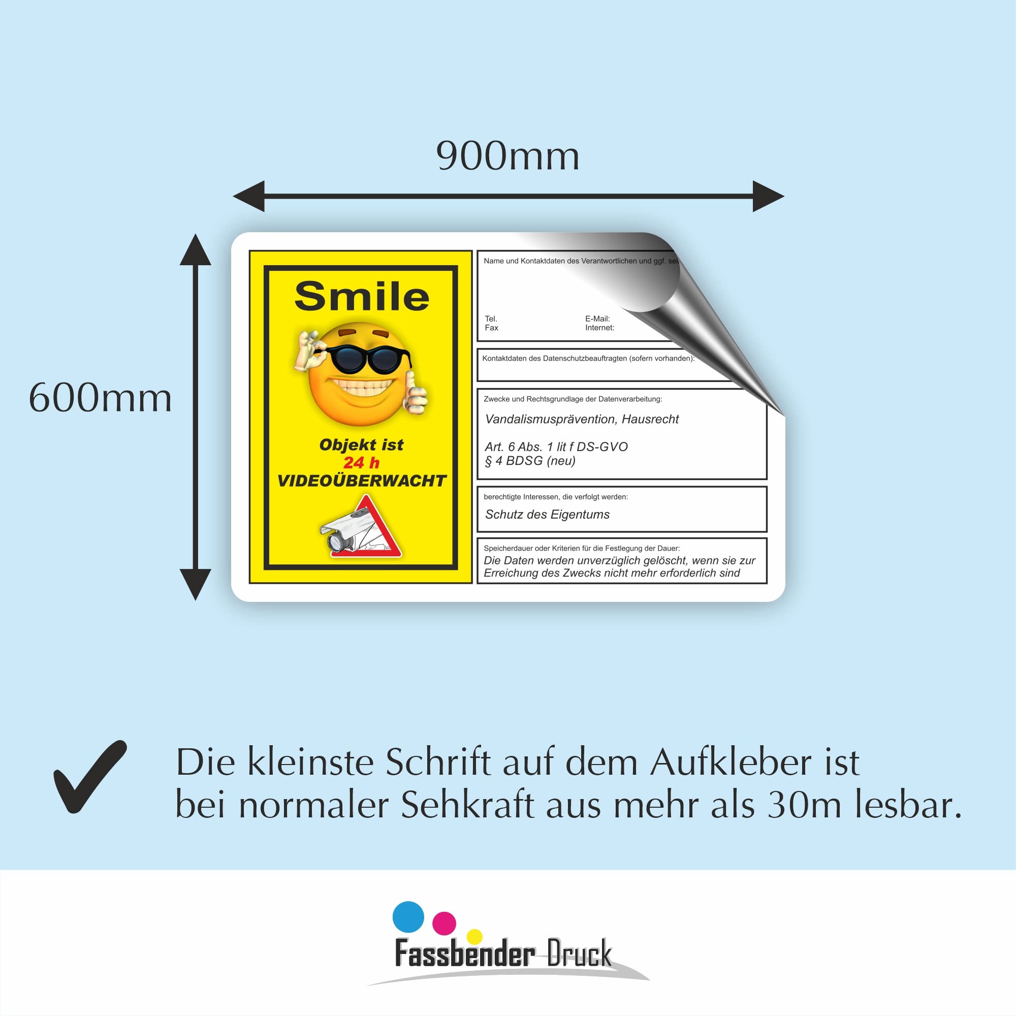 VIDEOÜBERWACHT DSGVO (BDSG) konform Schild zum Markieren eines videoüberwachten Bereiches - Aluverbundplatte für ein Videoüberwachungsschild - (90x60cm AUFKL.)